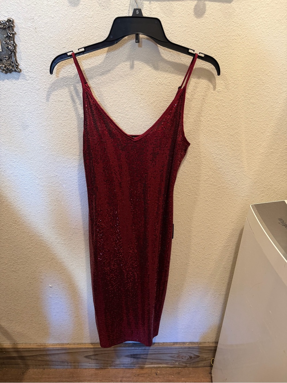 Express Red Sequin Midi Slip Dress